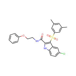 Cc1cc(C)cc(S(=O)(=O)c2c(C(=O)NCCOc3ccccc3)[nH]c3ccc(Cl)cc23)c1 ZINC000071329893