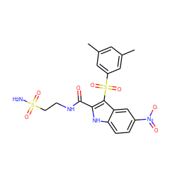 Cc1cc(C)cc(S(=O)(=O)c2c(C(=O)NCCS(N)(=O)=O)[nH]c3ccc([N+](=O)[O-])cc23)c1 ZINC000040979408