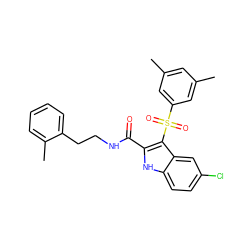 Cc1cc(C)cc(S(=O)(=O)c2c(C(=O)NCCc3ccccc3C)[nH]c3ccc(Cl)cc23)c1 ZINC000169338669