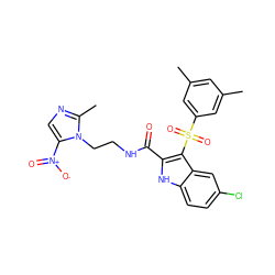 Cc1cc(C)cc(S(=O)(=O)c2c(C(=O)NCCn3c([N+](=O)[O-])cnc3C)[nH]c3ccc(Cl)cc23)c1 ZINC000299828869