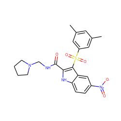 Cc1cc(C)cc(S(=O)(=O)c2c(C(=O)NCN3CCCC3)[nH]c3ccc([N+](=O)[O-])cc23)c1 ZINC000071329844