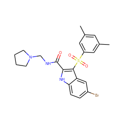 Cc1cc(C)cc(S(=O)(=O)c2c(C(=O)NCN3CCCC3)[nH]c3ccc(Br)cc23)c1 ZINC000071317216