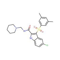 Cc1cc(C)cc(S(=O)(=O)c2c(C(=O)NCN3CCCCC3)[nH]c3ccc(Cl)cc23)c1 ZINC000071329838