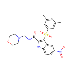 Cc1cc(C)cc(S(=O)(=O)c2c(C(=O)NCN3CCOCC3)[nH]c3ccc([N+](=O)[O-])cc23)c1 ZINC000071296705