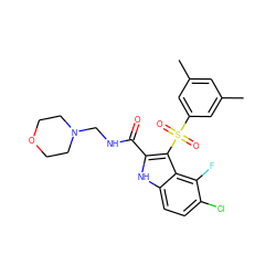 Cc1cc(C)cc(S(=O)(=O)c2c(C(=O)NCN3CCOCC3)[nH]c3ccc(Cl)c(F)c23)c1 ZINC000071329037