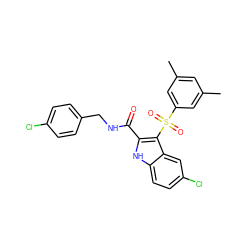 Cc1cc(C)cc(S(=O)(=O)c2c(C(=O)NCc3ccc(Cl)cc3)[nH]c3ccc(Cl)cc23)c1 ZINC000169337489