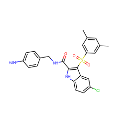 Cc1cc(C)cc(S(=O)(=O)c2c(C(=O)NCc3ccc(N)cc3)[nH]c3ccc(Cl)cc23)c1 ZINC000169337501