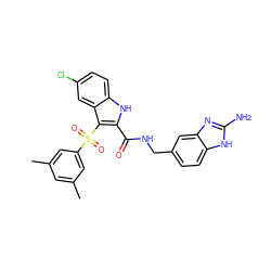 Cc1cc(C)cc(S(=O)(=O)c2c(C(=O)NCc3ccc4[nH]c(N)nc4c3)[nH]c3ccc(Cl)cc23)c1 ZINC001772590722