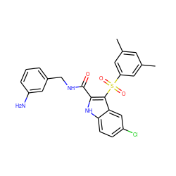 Cc1cc(C)cc(S(=O)(=O)c2c(C(=O)NCc3cccc(N)c3)[nH]c3ccc(Cl)cc23)c1 ZINC001772641878