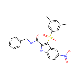 Cc1cc(C)cc(S(=O)(=O)c2c(C(=O)NCc3ccccc3)[nH]c3ccc([N+](=O)[O-])cc23)c1 ZINC000071318087