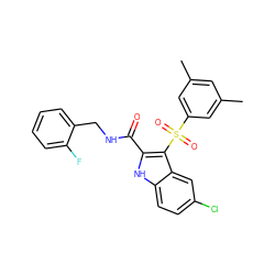 Cc1cc(C)cc(S(=O)(=O)c2c(C(=O)NCc3ccccc3F)[nH]c3ccc(Cl)cc23)c1 ZINC000169337492