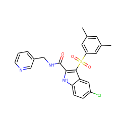 Cc1cc(C)cc(S(=O)(=O)c2c(C(=O)NCc3cccnc3)[nH]c3ccc(Cl)cc23)c1 ZINC000095556771