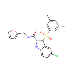 Cc1cc(C)cc(S(=O)(=O)c2c(C(=O)NCc3ccco3)[nH]c3ccc(Cl)cc23)c1 ZINC000299841235