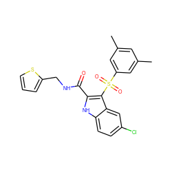 Cc1cc(C)cc(S(=O)(=O)c2c(C(=O)NCc3cccs3)[nH]c3ccc(Cl)cc23)c1 ZINC000299832047