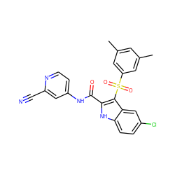 Cc1cc(C)cc(S(=O)(=O)c2c(C(=O)Nc3ccnc(C#N)c3)[nH]c3ccc(Cl)cc23)c1 ZINC001772586293