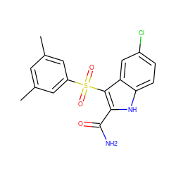 Cc1cc(C)cc(S(=O)(=O)c2c(C(N)=O)[nH]c3ccc(Cl)cc23)c1 ZINC000003654270