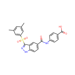 Cc1cc(C)cc(S(=O)(=O)c2n[nH]c3ccc(C(=O)Nc4ccc(C(=O)O)cc4)cc23)c1 ZINC000299858805