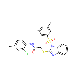 Cc1cc(C)cc(S(=O)(=O)n2c(SCC(=O)Nc3ccc(C)cc3Cl)nc3ccccc32)c1 ZINC000103261715