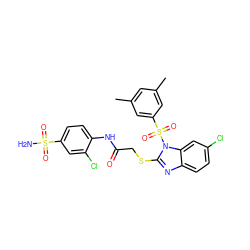 Cc1cc(C)cc(S(=O)(=O)n2c(SCC(=O)Nc3ccc(S(N)(=O)=O)cc3Cl)nc3ccc(Cl)cc32)c1 ZINC000103261698