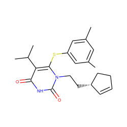 Cc1cc(C)cc(Sc2c(C(C)C)c(=O)[nH]c(=O)n2CC[C@H]2C=CCC2)c1 ZINC000043120752