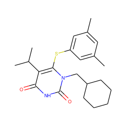 Cc1cc(C)cc(Sc2c(C(C)C)c(=O)[nH]c(=O)n2CC2CCCCC2)c1 ZINC000034819356