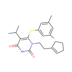 Cc1cc(C)cc(Sc2c(C(C)C)c(=O)[nH]c(=O)n2CCC2=CCCC2)c1 ZINC000043122956