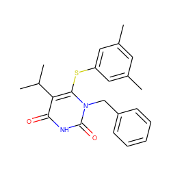 Cc1cc(C)cc(Sc2c(C(C)C)c(=O)[nH]c(=O)n2Cc2ccccc2)c1 ZINC000034819359