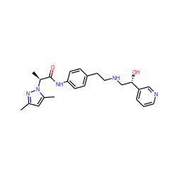 Cc1cc(C)n([C@@H](C)C(=O)Nc2ccc(CCNC[C@H](O)c3cccnc3)cc2)n1 ZINC000049070299