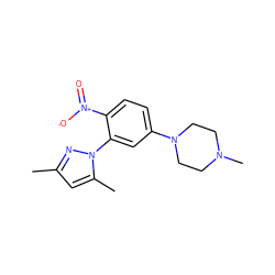 Cc1cc(C)n(-c2cc(N3CCN(C)CC3)ccc2[N+](=O)[O-])n1 ZINC000004117348