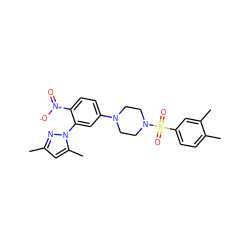 Cc1cc(C)n(-c2cc(N3CCN(S(=O)(=O)c4ccc(C)c(C)c4)CC3)ccc2[N+](=O)[O-])n1 ZINC000008666982