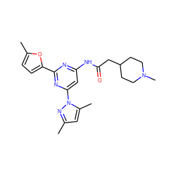 Cc1cc(C)n(-c2cc(NC(=O)CC3CCN(C)CC3)nc(-c3ccc(C)o3)n2)n1 ZINC000014975554