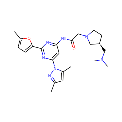 Cc1cc(C)n(-c2cc(NC(=O)CN3CC[C@@H](CN(C)C)C3)nc(-c3ccc(C)o3)n2)n1 ZINC000014975579