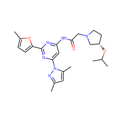 Cc1cc(C)n(-c2cc(NC(=O)CN3CC[C@H](OC(C)C)C3)nc(-c3ccc(C)o3)n2)n1 ZINC000014975565