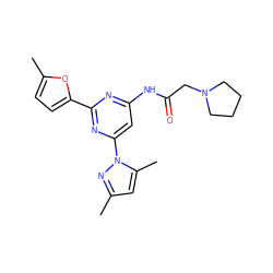 Cc1cc(C)n(-c2cc(NC(=O)CN3CCCC3)nc(-c3ccc(C)o3)n2)n1 ZINC000014975557