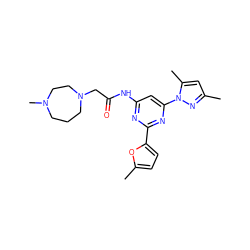 Cc1cc(C)n(-c2cc(NC(=O)CN3CCCN(C)CC3)nc(-c3ccc(C)o3)n2)n1 ZINC000036126809