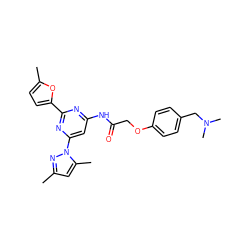 Cc1cc(C)n(-c2cc(NC(=O)COc3ccc(CN(C)C)cc3)nc(-c3ccc(C)o3)n2)n1 ZINC000029041702