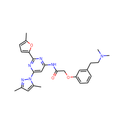 Cc1cc(C)n(-c2cc(NC(=O)COc3cccc(CCN(C)C)c3)nc(-c3ccc(C)o3)n2)n1 ZINC000029041688