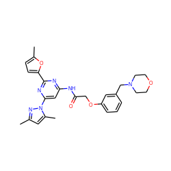 Cc1cc(C)n(-c2cc(NC(=O)COc3cccc(CN4CCOCC4)c3)nc(-c3ccc(C)o3)n2)n1 ZINC000029041678