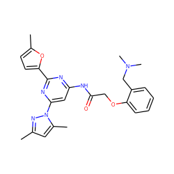 Cc1cc(C)n(-c2cc(NC(=O)COc3ccccc3CN(C)C)nc(-c3ccc(C)o3)n2)n1 ZINC000029041692