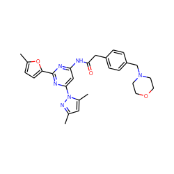 Cc1cc(C)n(-c2cc(NC(=O)Cc3ccc(CN4CCOCC4)cc3)nc(-c3ccc(C)o3)n2)n1 ZINC000029127684