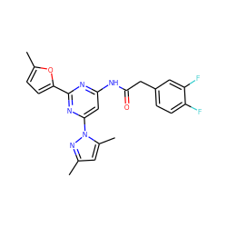 Cc1cc(C)n(-c2cc(NC(=O)Cc3ccc(F)c(F)c3)nc(-c3ccc(C)o3)n2)n1 ZINC000029128068