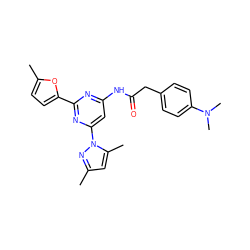 Cc1cc(C)n(-c2cc(NC(=O)Cc3ccc(N(C)C)cc3)nc(-c3ccc(C)o3)n2)n1 ZINC000029127723