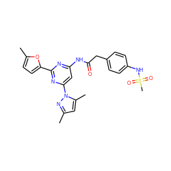 Cc1cc(C)n(-c2cc(NC(=O)Cc3ccc(NS(C)(=O)=O)cc3)nc(-c3ccc(C)o3)n2)n1 ZINC000029127767