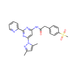 Cc1cc(C)n(-c2cc(NC(=O)Cc3ccc(S(C)(=O)=O)cc3)nc(-c3ccccn3)n2)n1 ZINC000029127851