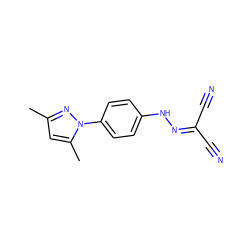 Cc1cc(C)n(-c2ccc(NN=C(C#N)C#N)cc2)n1 ZINC000000110213