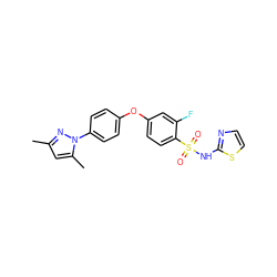 Cc1cc(C)n(-c2ccc(Oc3ccc(S(=O)(=O)Nc4nccs4)c(F)c3)cc2)n1 ZINC000095581692