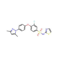 Cc1cc(C)n(-c2ccc(Oc3ccc(S(=O)(=O)Nc4nccs4)cc3F)cc2)n1 ZINC000095584734