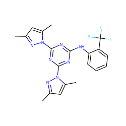 Cc1cc(C)n(-c2nc(Nc3ccccc3C(F)(F)F)nc(-n3nc(C)cc3C)n2)n1 ZINC000000851470