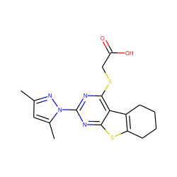 Cc1cc(C)n(-c2nc(SCC(=O)O)c3c4c(sc3n2)CCCC4)n1 ZINC000005556957