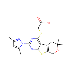 Cc1cc(C)n(-c2nc(SCC(=O)O)c3c4c(sc3n2)COC(C)(C)C4)n1 ZINC000005562704